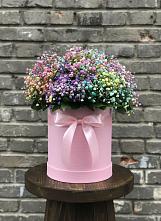 Цветочная композиция из Гипсофила и Розы в шляпной коробке в Алексеевске