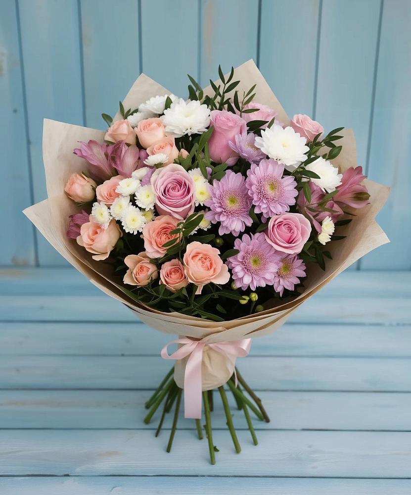 Букет цветов из: Хризантемы, Розы и Альстромерии в Алексеевске