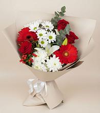 Букет цветов из:  Розы, Хризантемы, Герберы и Лилии в Алексеевске