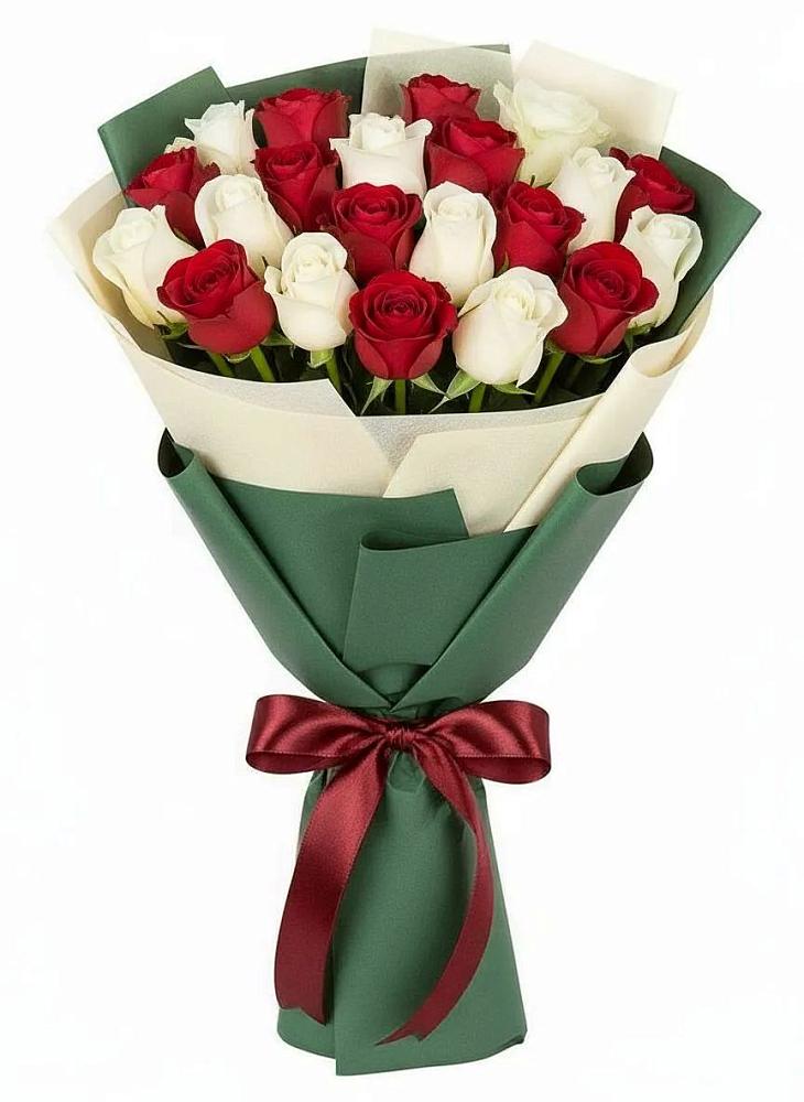 Букет Микс из красных и белых роз в Алексеевске
