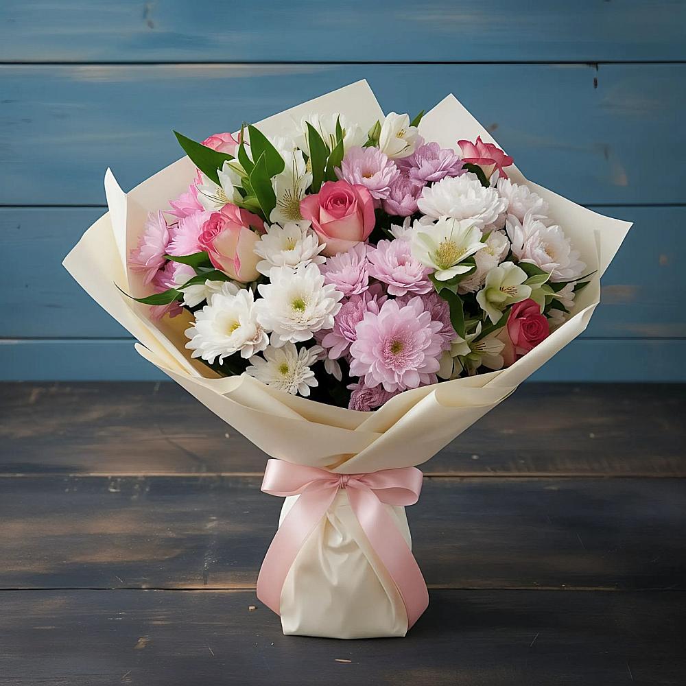 Букет цветов из: Хризантемы, Альстромерии и Розы в Алексеевске